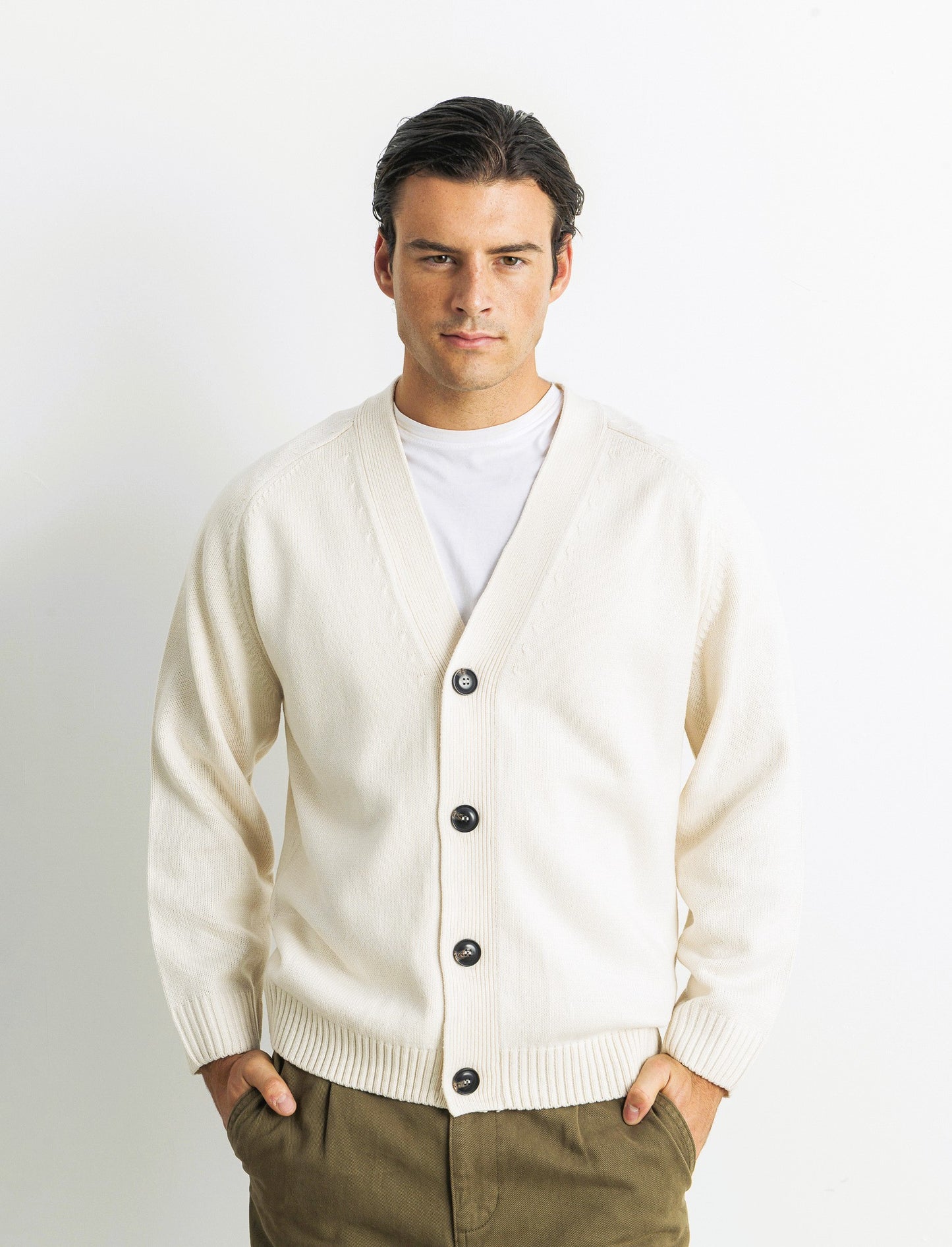 Maglia modello cardigan - Beige ecru