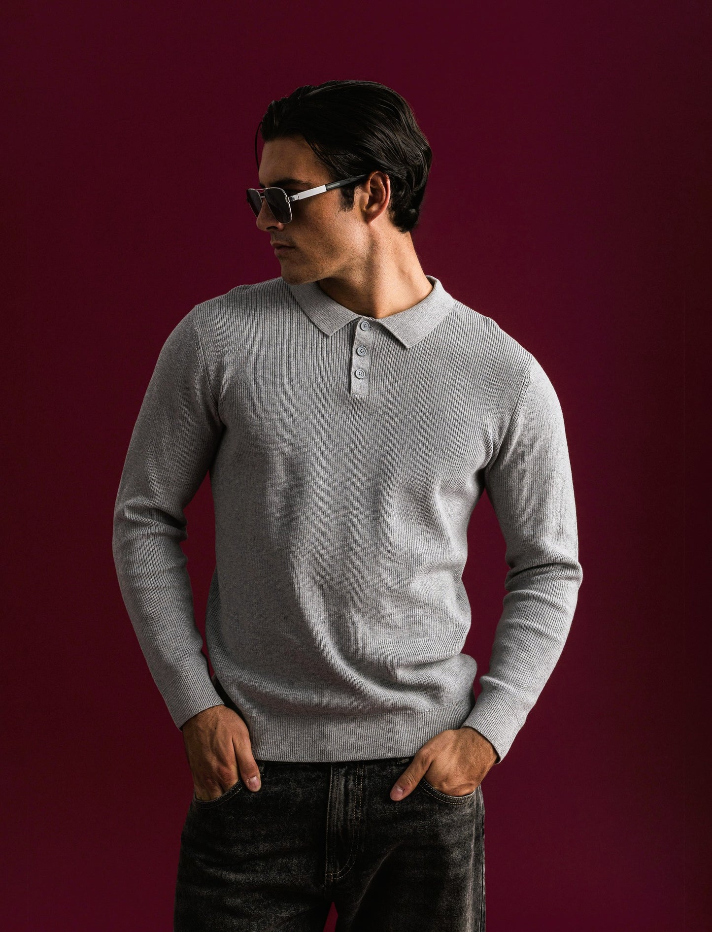 MAGLIA A COSTE MODELLO POLO - Grigio mel.