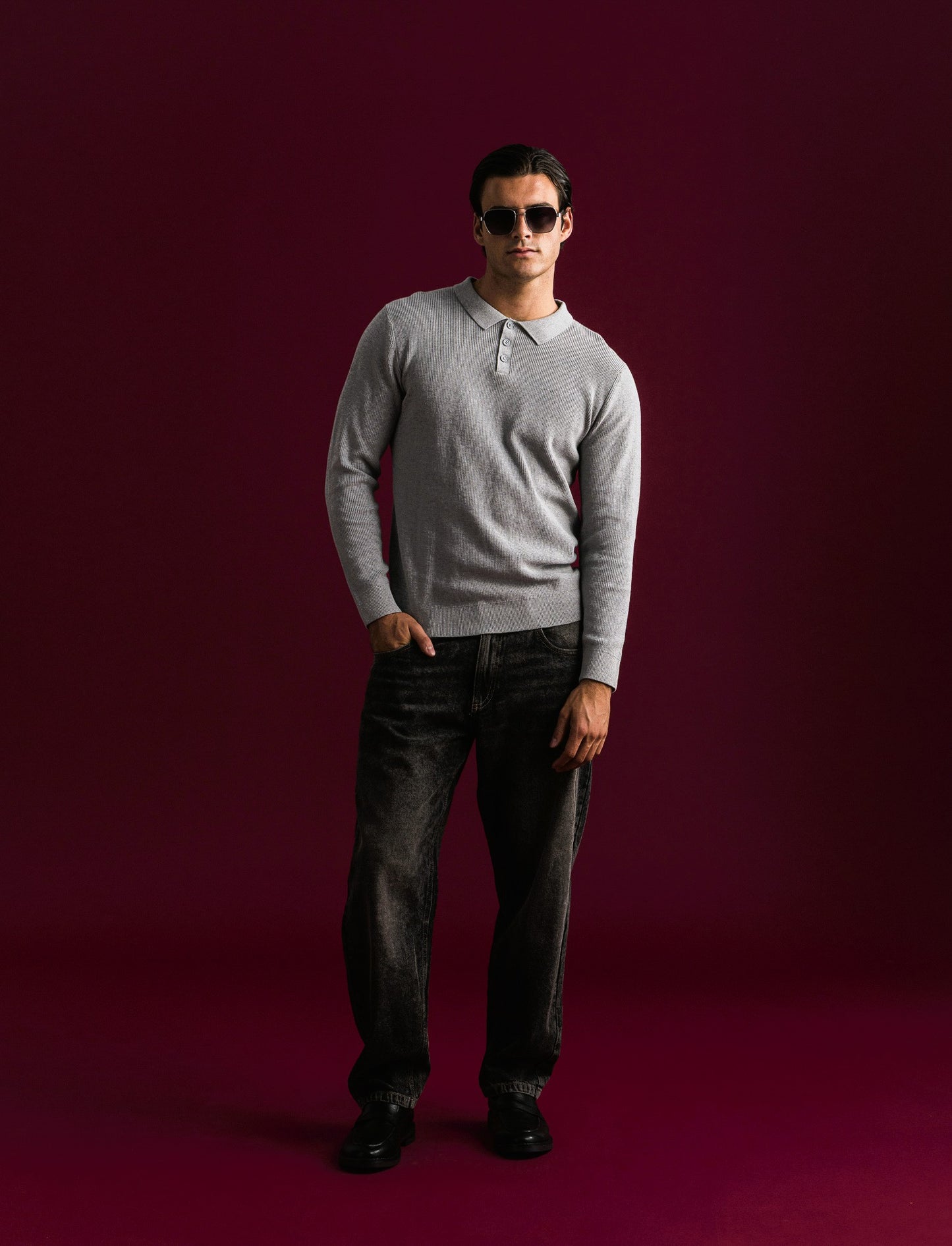 MAGLIA A COSTE MODELLO POLO - Grigio mel.