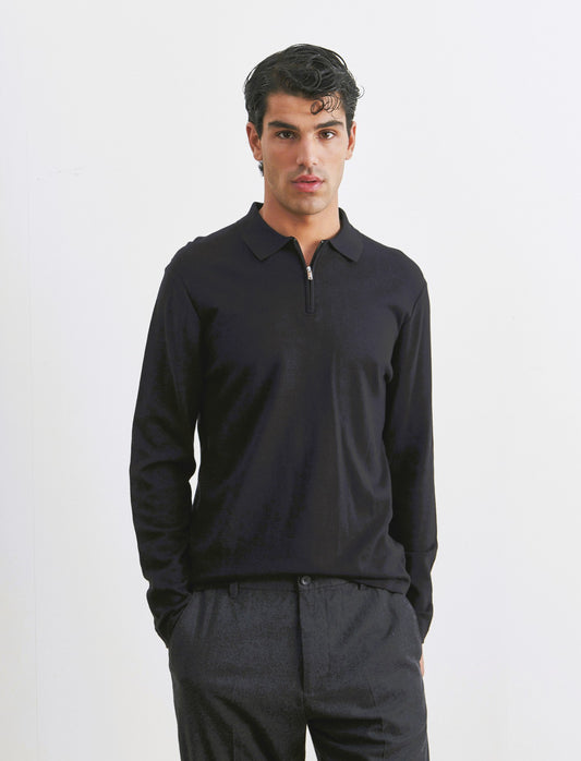 MAGLIA  MODELLO POLO CON CERNIERA - Nero