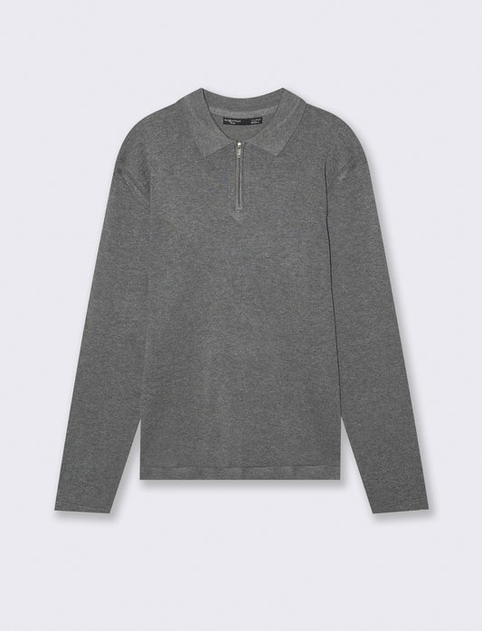 MAGLIA  MODELLO POLO CON CERNIERA - Grigio mel.