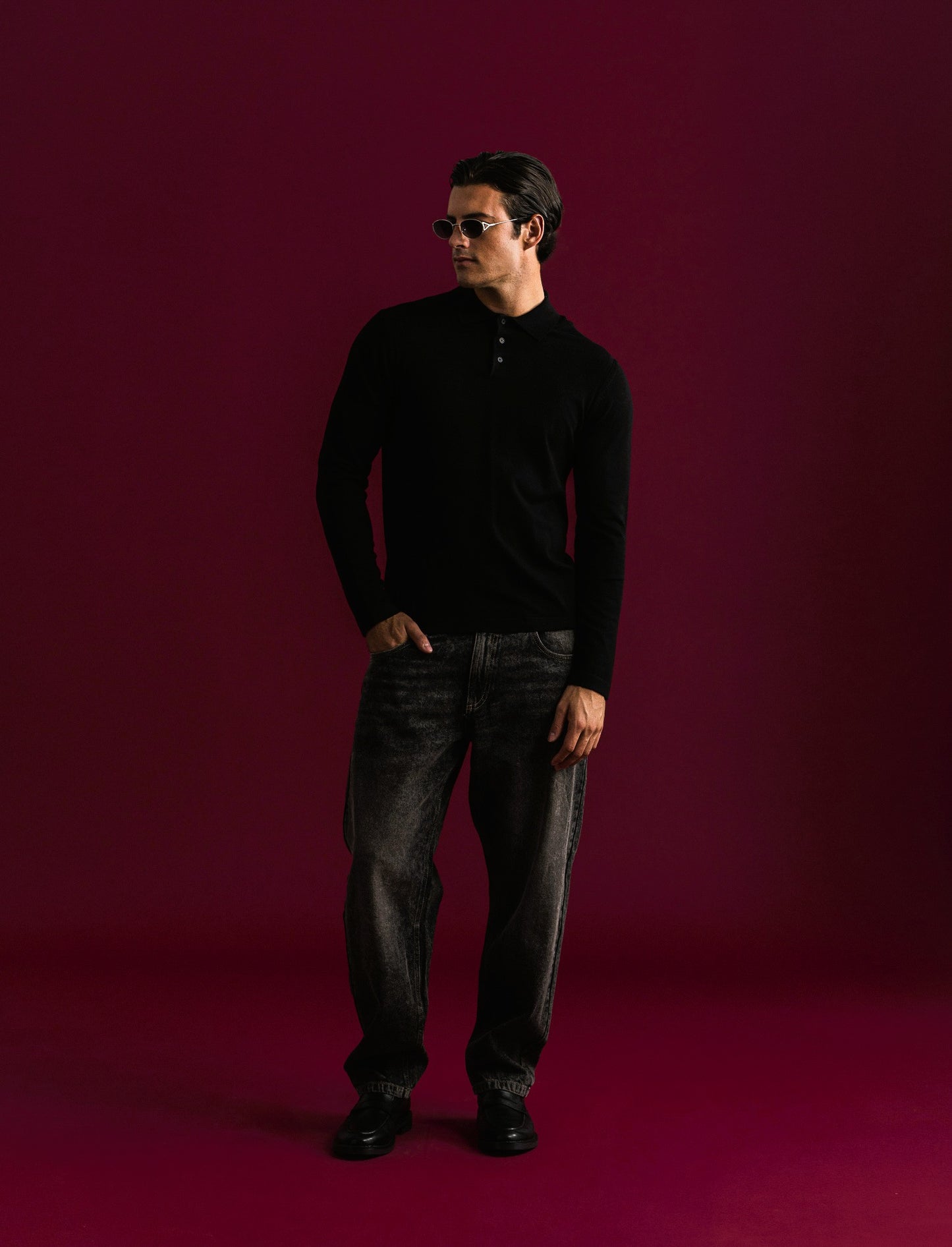 MAGLIA IN MISTO VISCOSA MODELLO POLO - Nero
