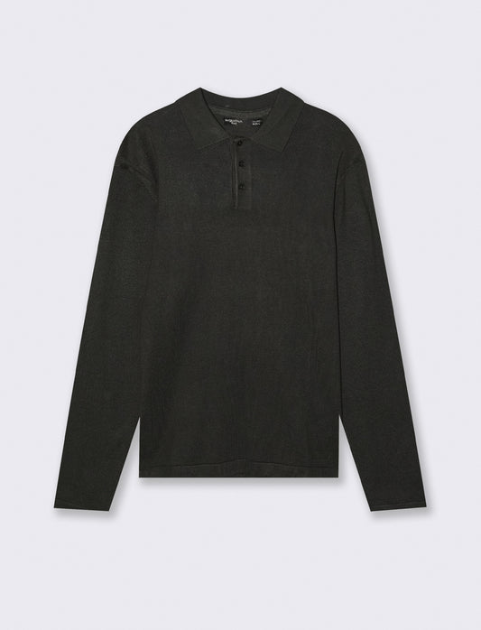 MAGLIA IN MISTO VISCOSA MODELLO POLO - Nero
