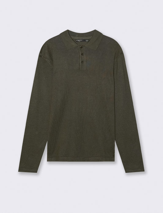 MAGLIA IN MISTO VISCOSA MODELLO POLO - Verde kaki
