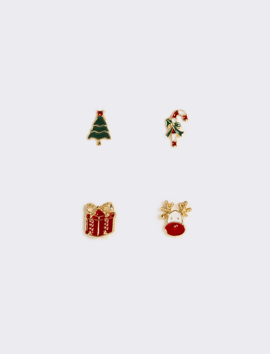 Orecchini donna 4 paia card natale - Oro