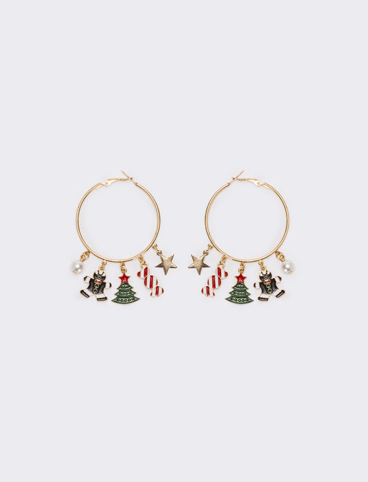 Orecchini cerchi soggetti natale - Oro