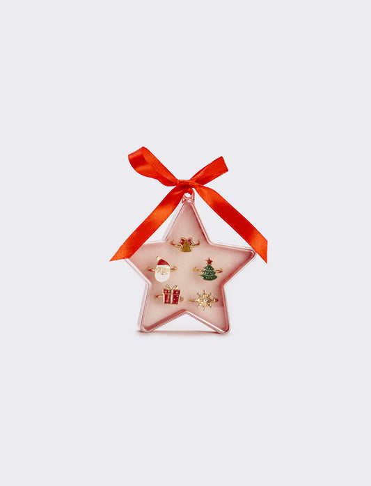 Anelli donna 5 pezzi soggetti natale - Rosso