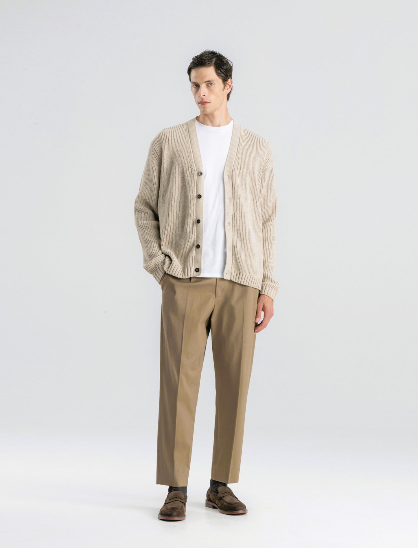 PANTALONI CHINO IN COTONE STRETCH RELAXED EASY PANT FIT - Verde kaki