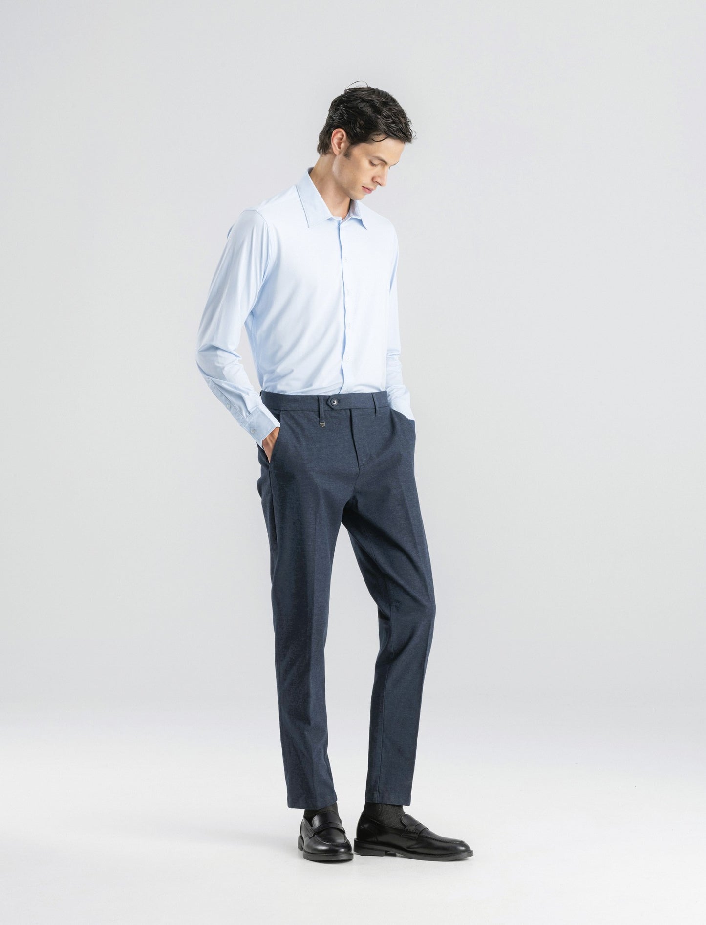 PANTALONI CHINO IN TESSUTO JACQUARD STRETCH - Blu