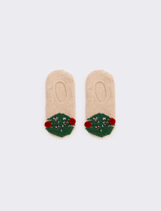 Calzino donna antiscivolo natale renna - Beige