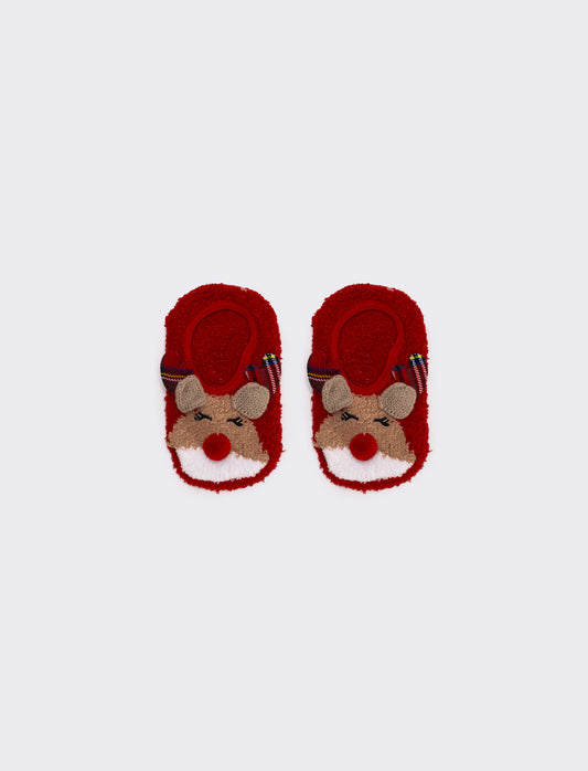 Calzini bambina babbuccia soggetti natalizi - Rosso