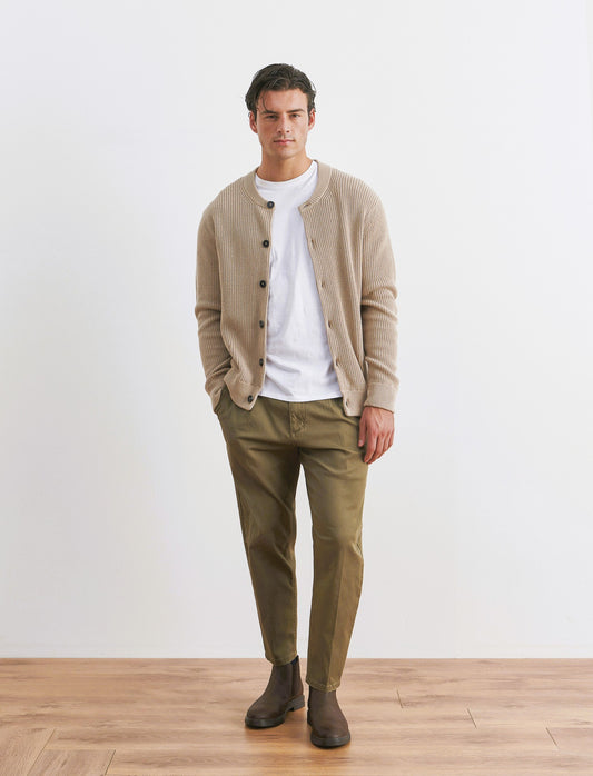MAGLIA CARDIGAN IN  COTONE A COSTE - Beige