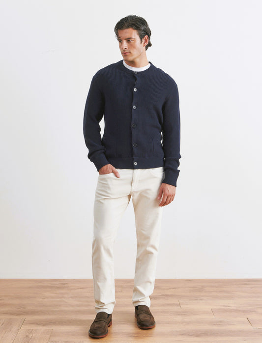 MAGLIA CARDIGAN IN  COTONE A COSTE - Blu