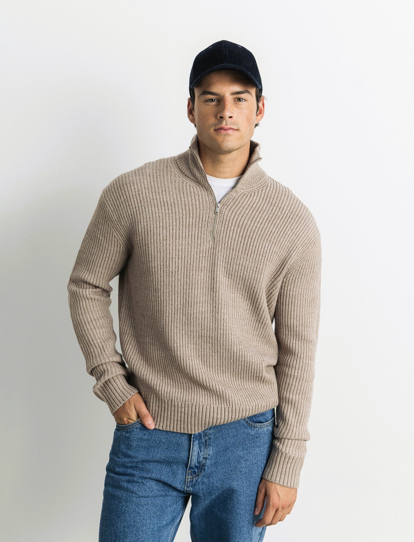 MAGLIA COLLO ALTO E CERNIERA - Beige