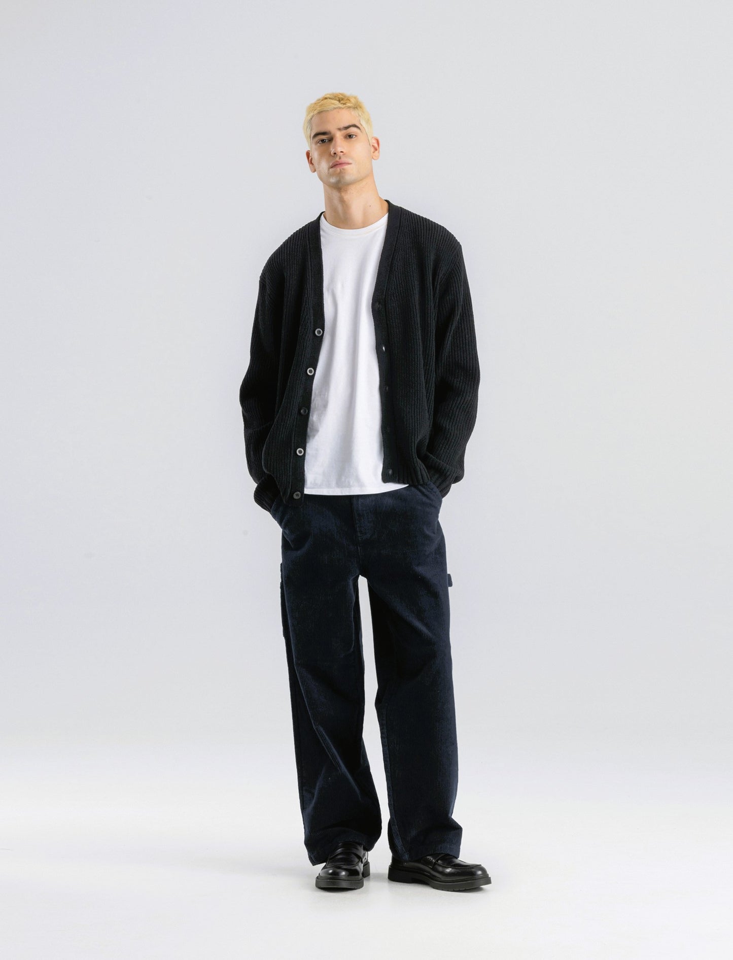 MAGLIA CARDIGAN IN  CINIGLIA A COSTE - Nero