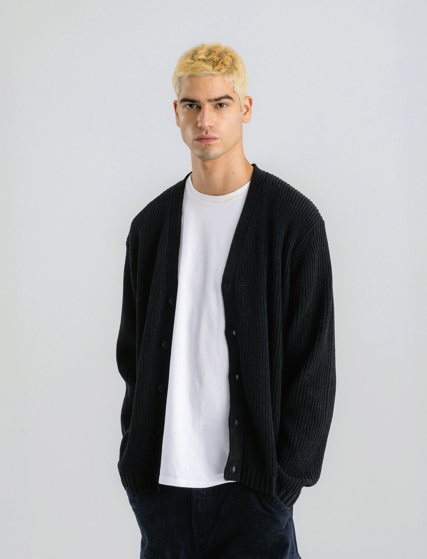 MAGLIA CARDIGAN IN  CINIGLIA A COSTE - Nero