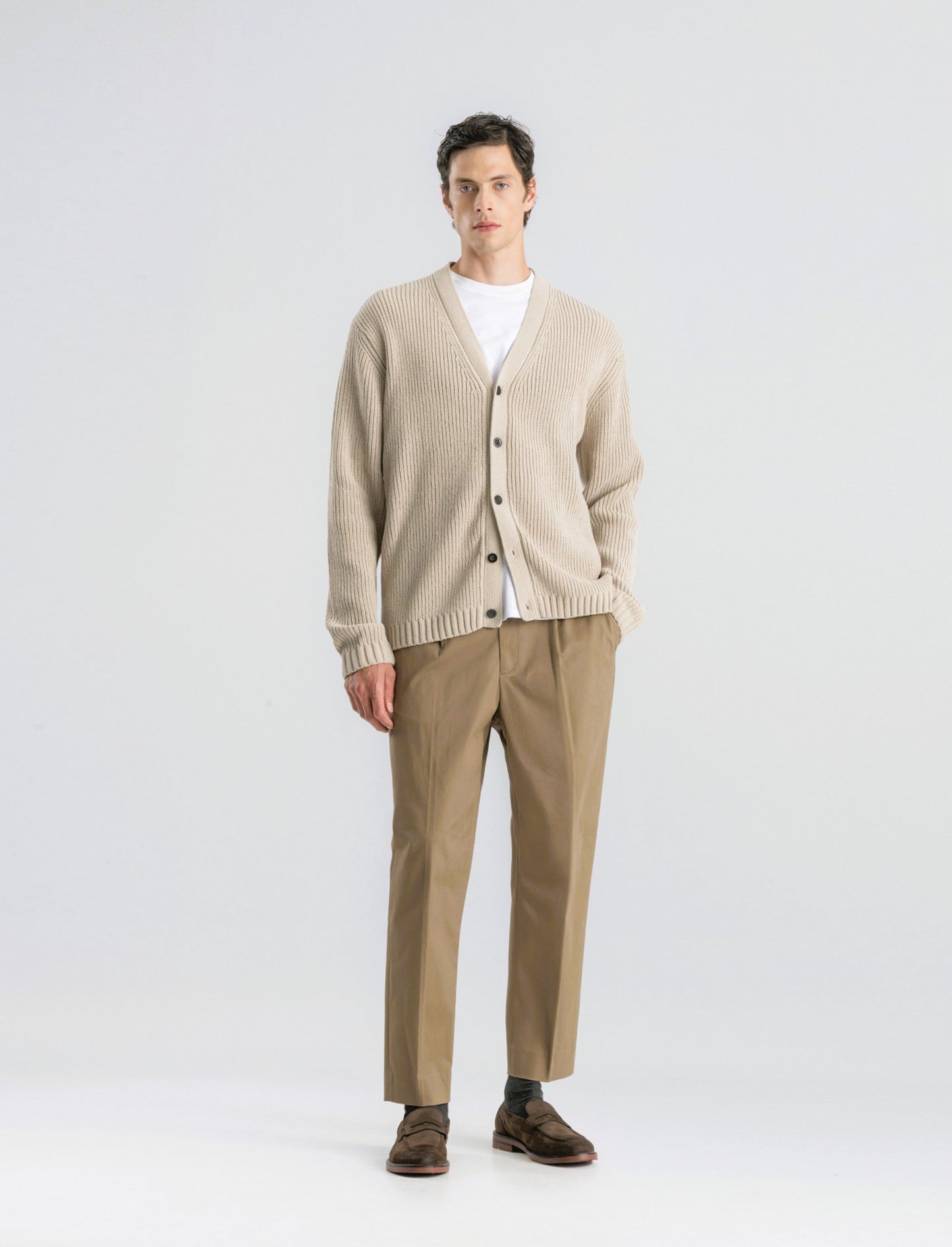 MAGLIA CARDIGAN IN  CINIGLIA A COSTE - Beige