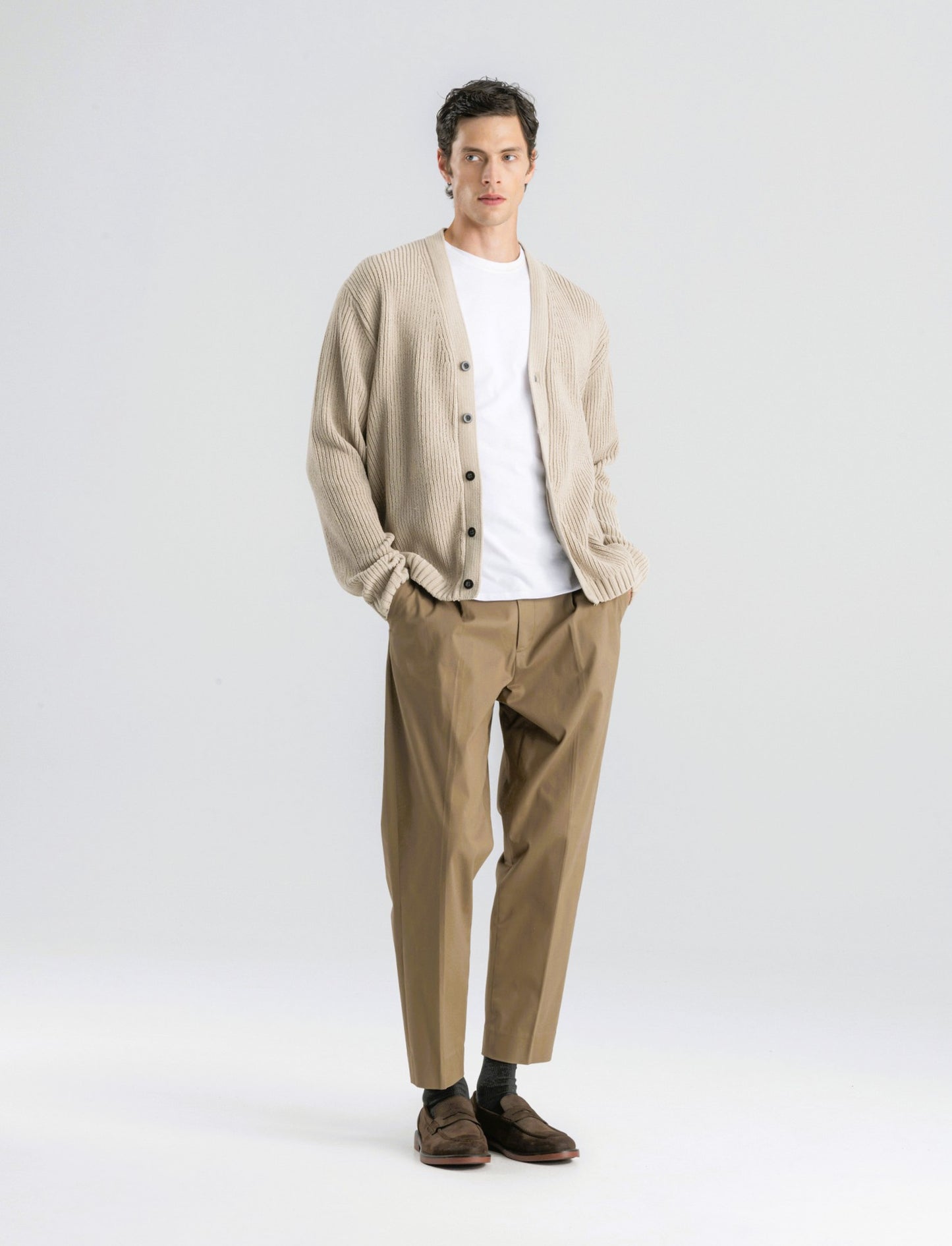 MAGLIA CARDIGAN IN  CINIGLIA A COSTE - Beige