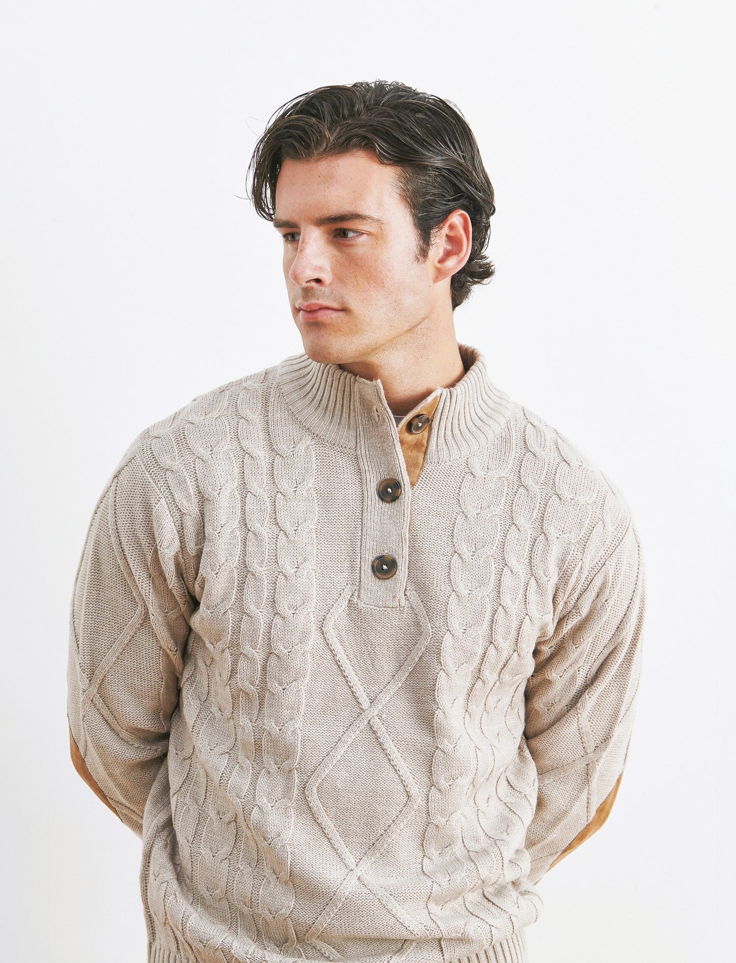 MAGLIA MEZZO COLLO A TRECCE - Beige