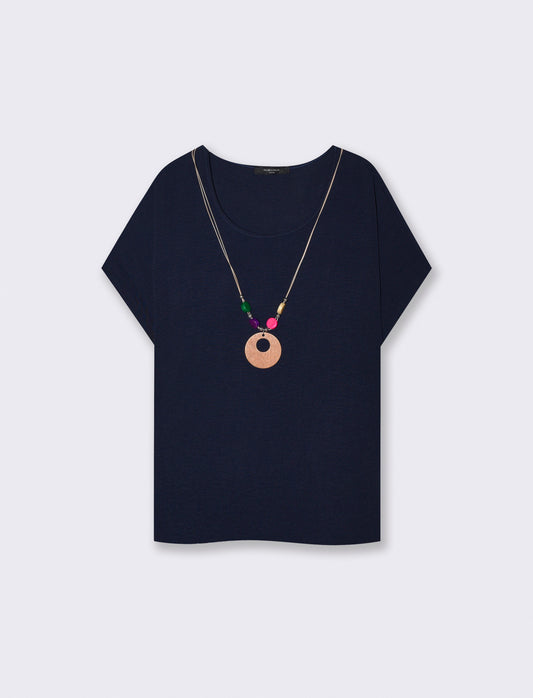 Blusa T con manica e scollo rotondo - Blu
