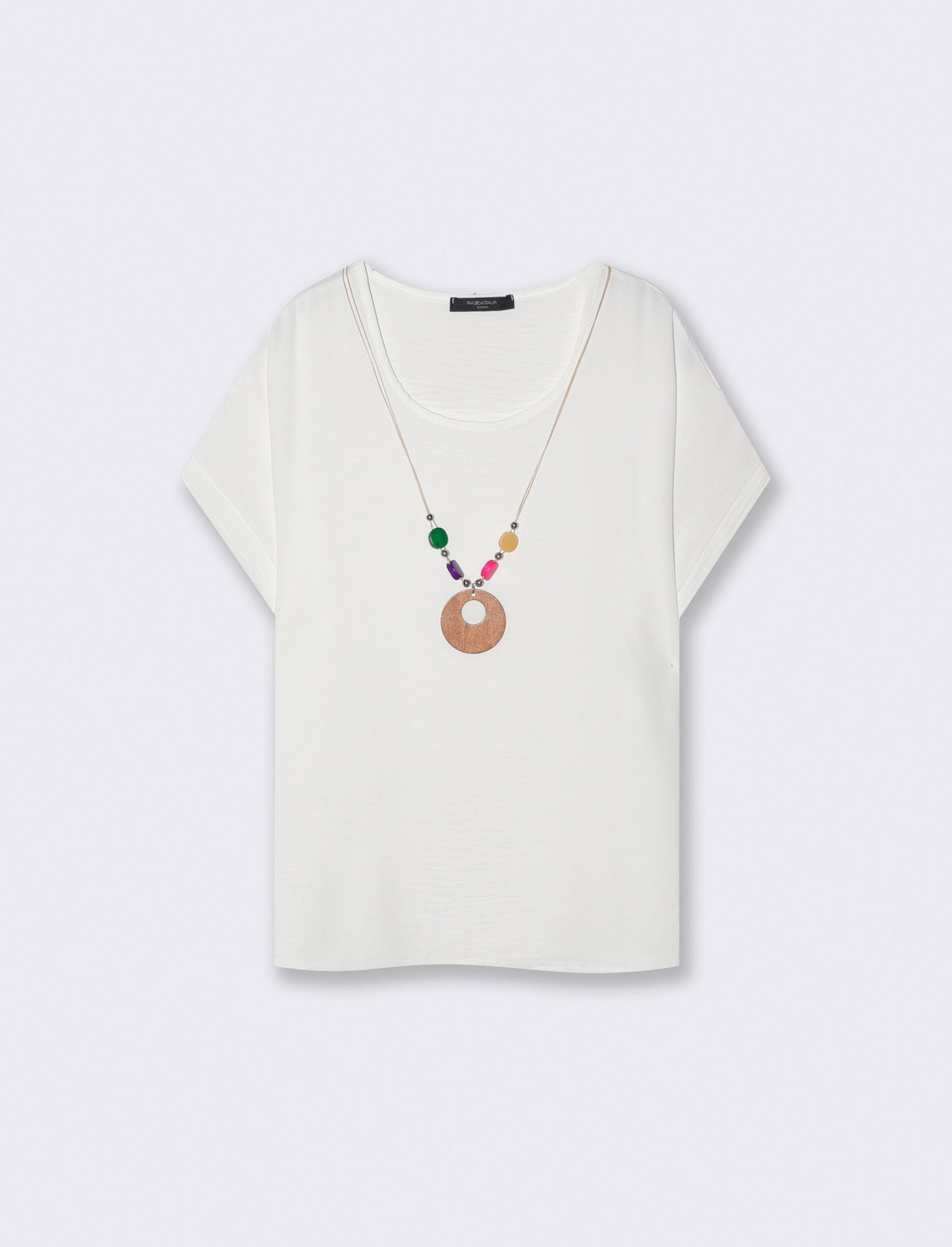 Blusa T con manica e scollo rotondo - Bianco