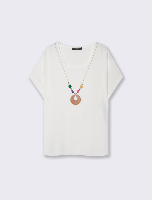 Blusa T con manica e scollo rotondo - Bianco