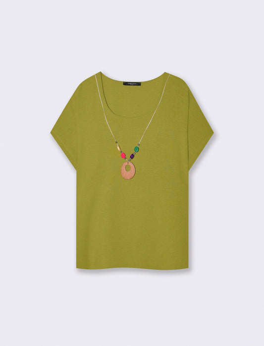 Blusa T con manica e scollo rotondo - Verde pistacchio