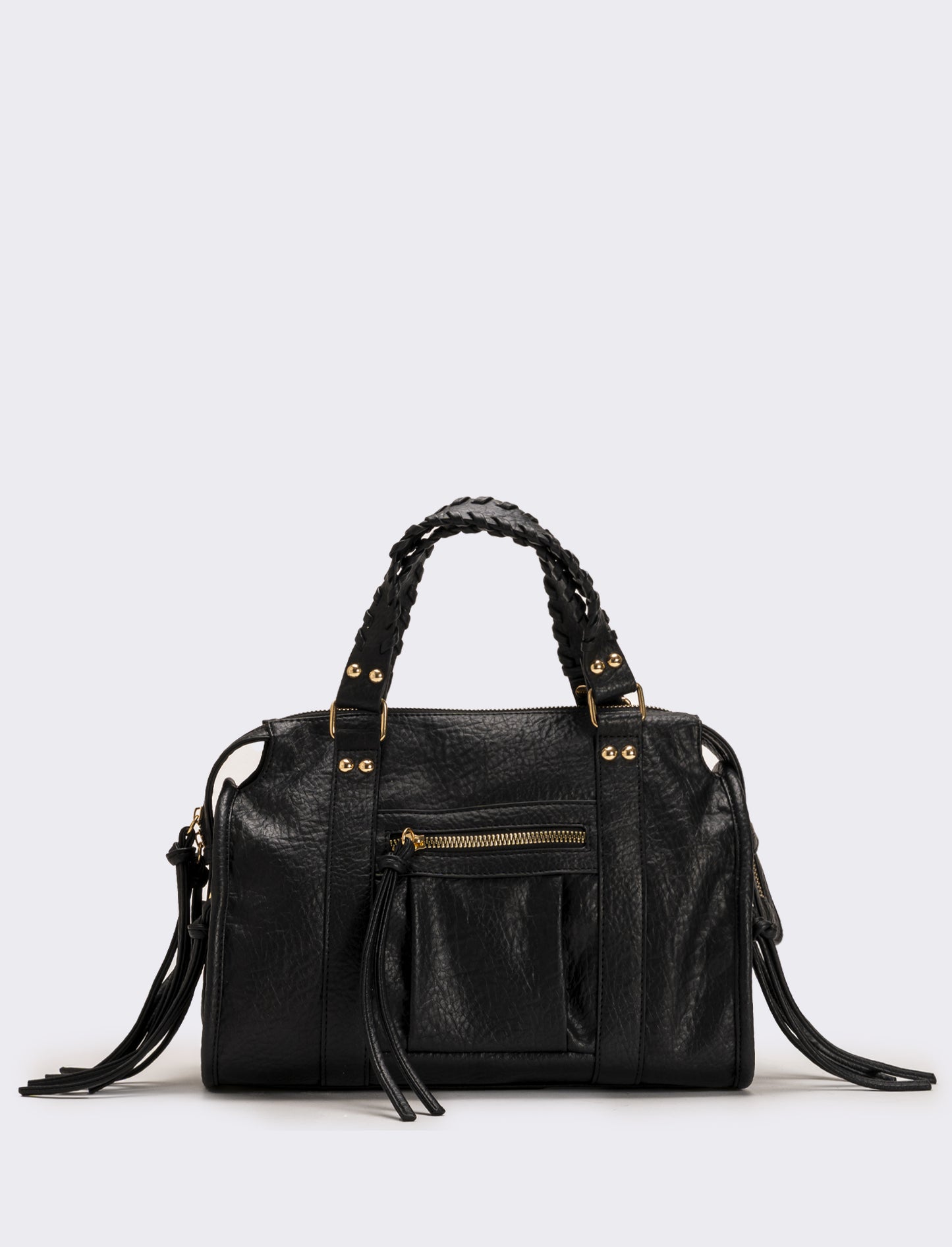 Bauletto con manici intrecciati e tirazip lunghi - Nero