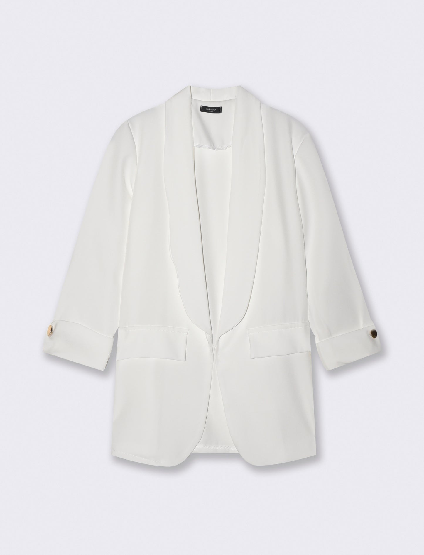 Three-Quarter Sleeve Buttonless Jacket - White