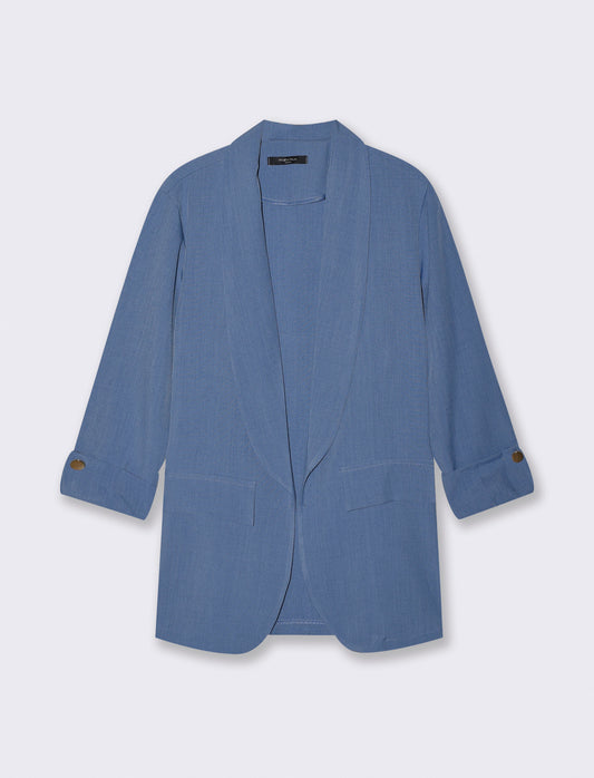 Giacca Manica Tre Quarti Senza Bottoni - Denim