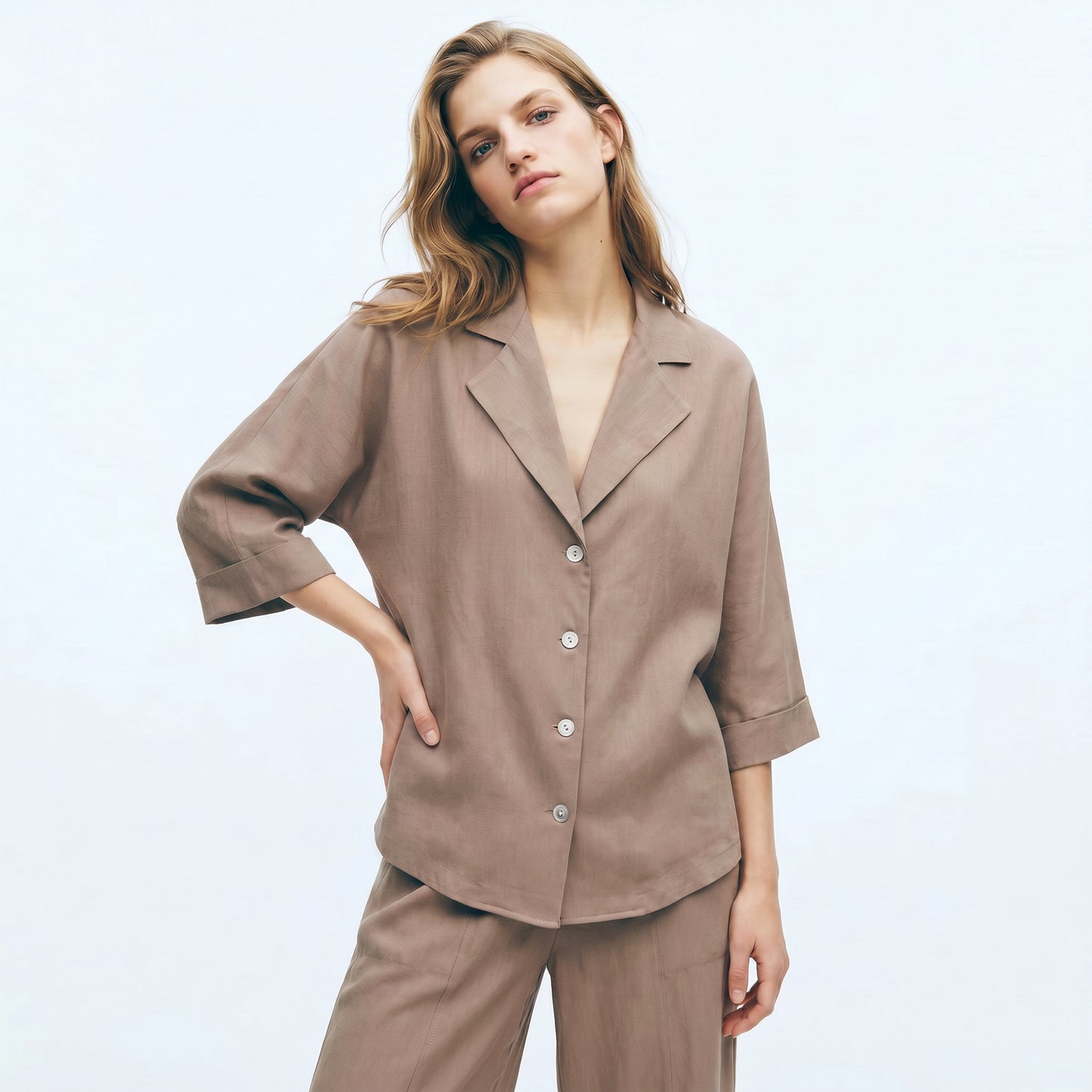 Camicia Manica Corto con Tasca - Grigio fango