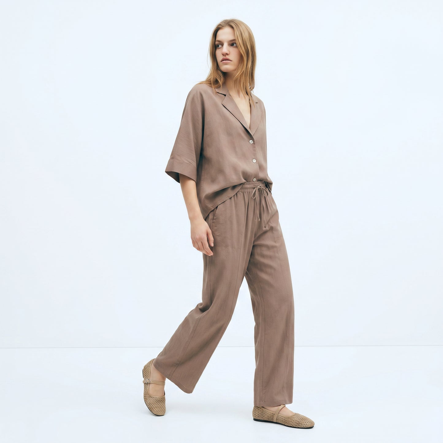 Camicia Manica Corto con Tasca - Grigio fango
