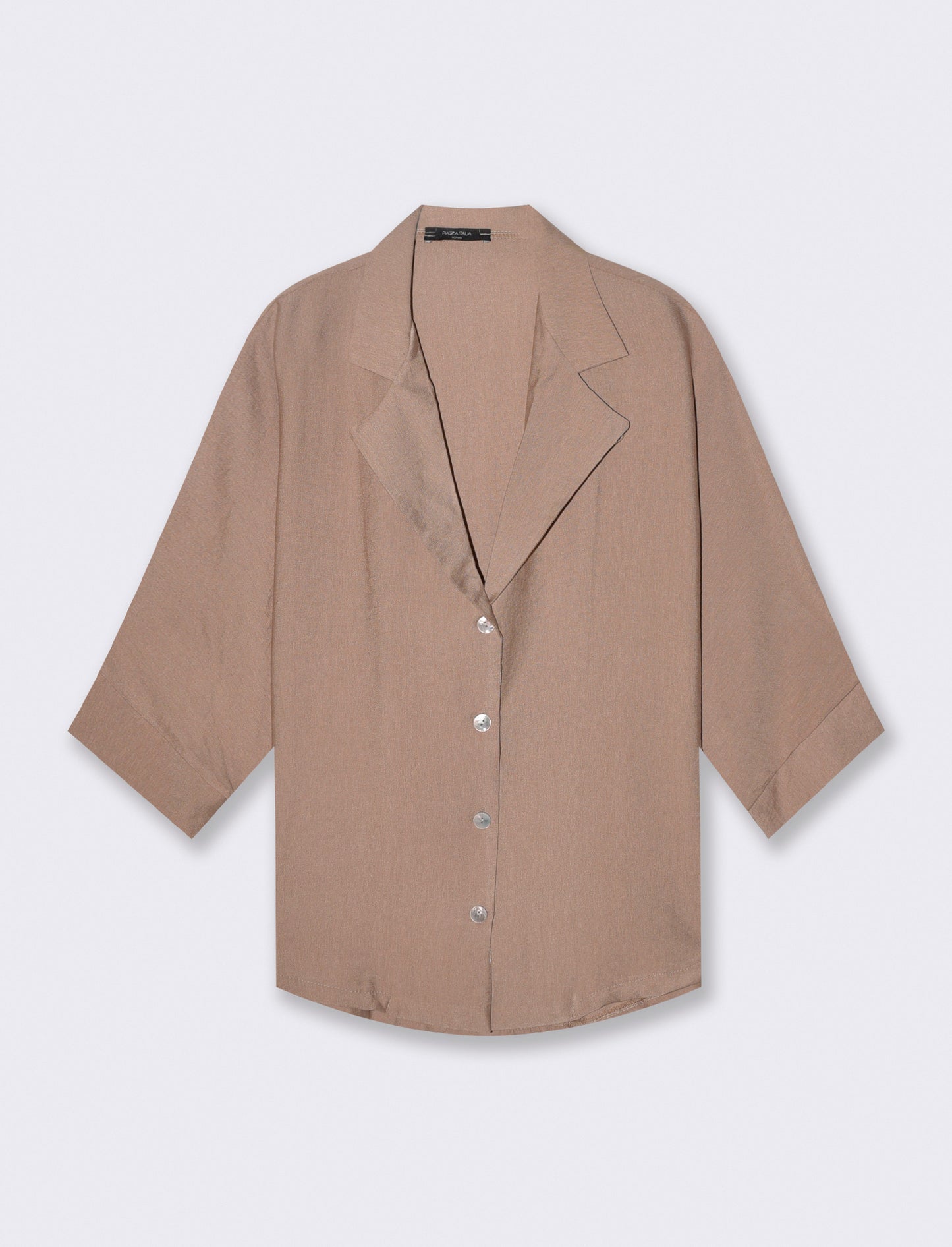 Camicia Manica Corto con Tasca - Grigio fango