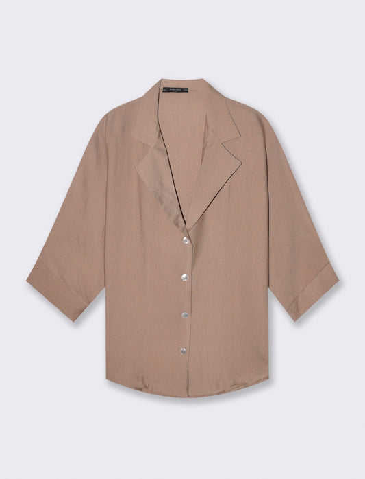 Camicia Manica Corto con Tasca - Grigio fango