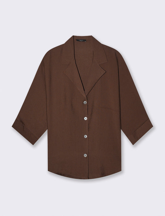 Short Sleeve Shirt with Pocket - Brown