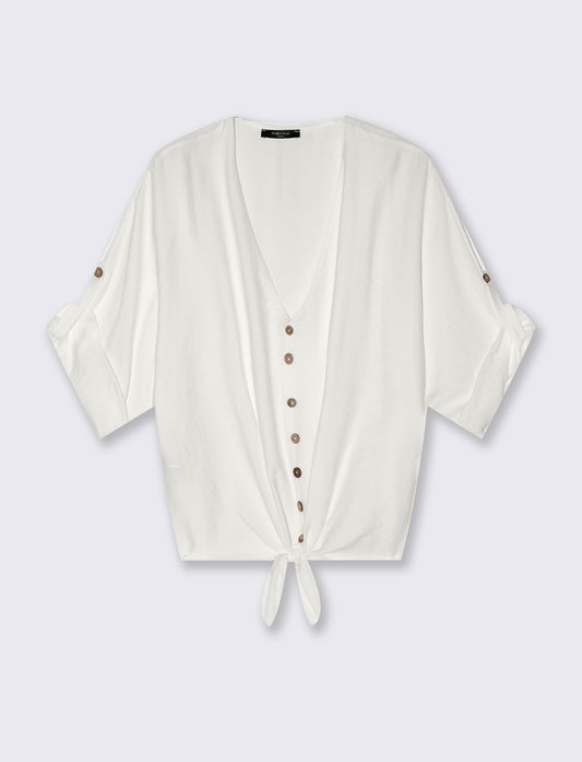 Camicia con fiocco sull'orlo - Bianco