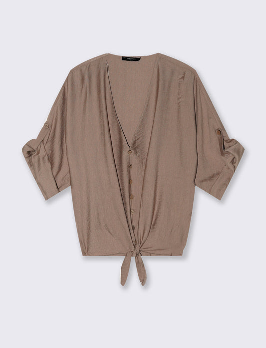Camicia con fiocco sull'orlo - Grigio fango
