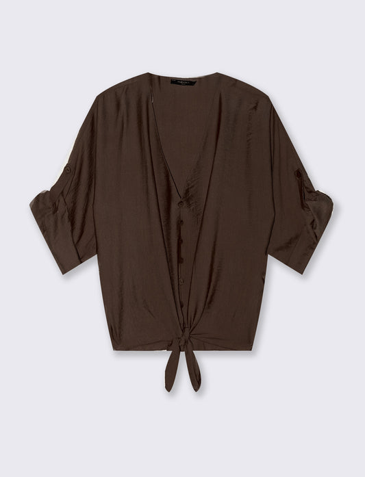 Camicia con fiocco sull'orlo - Marrone tabacco