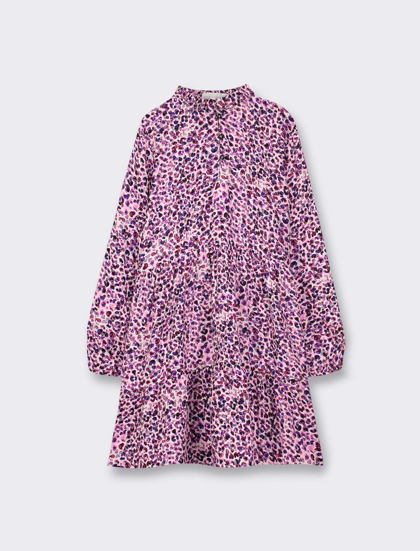 Long Sleeve Viscose Dress for Girls with All Over Print - Purple