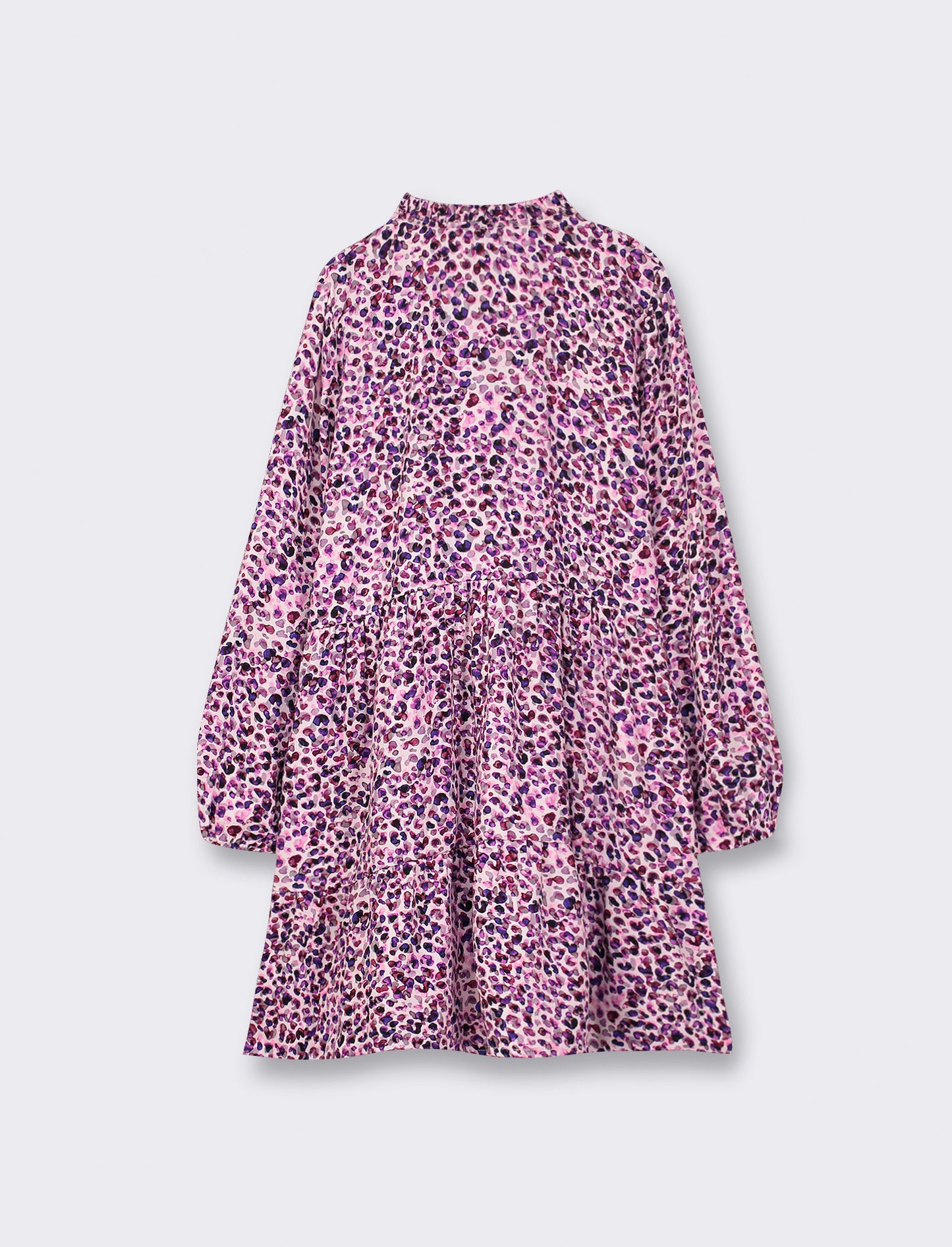 Long Sleeve Viscose Dress for Girls with All Over Print - Purple