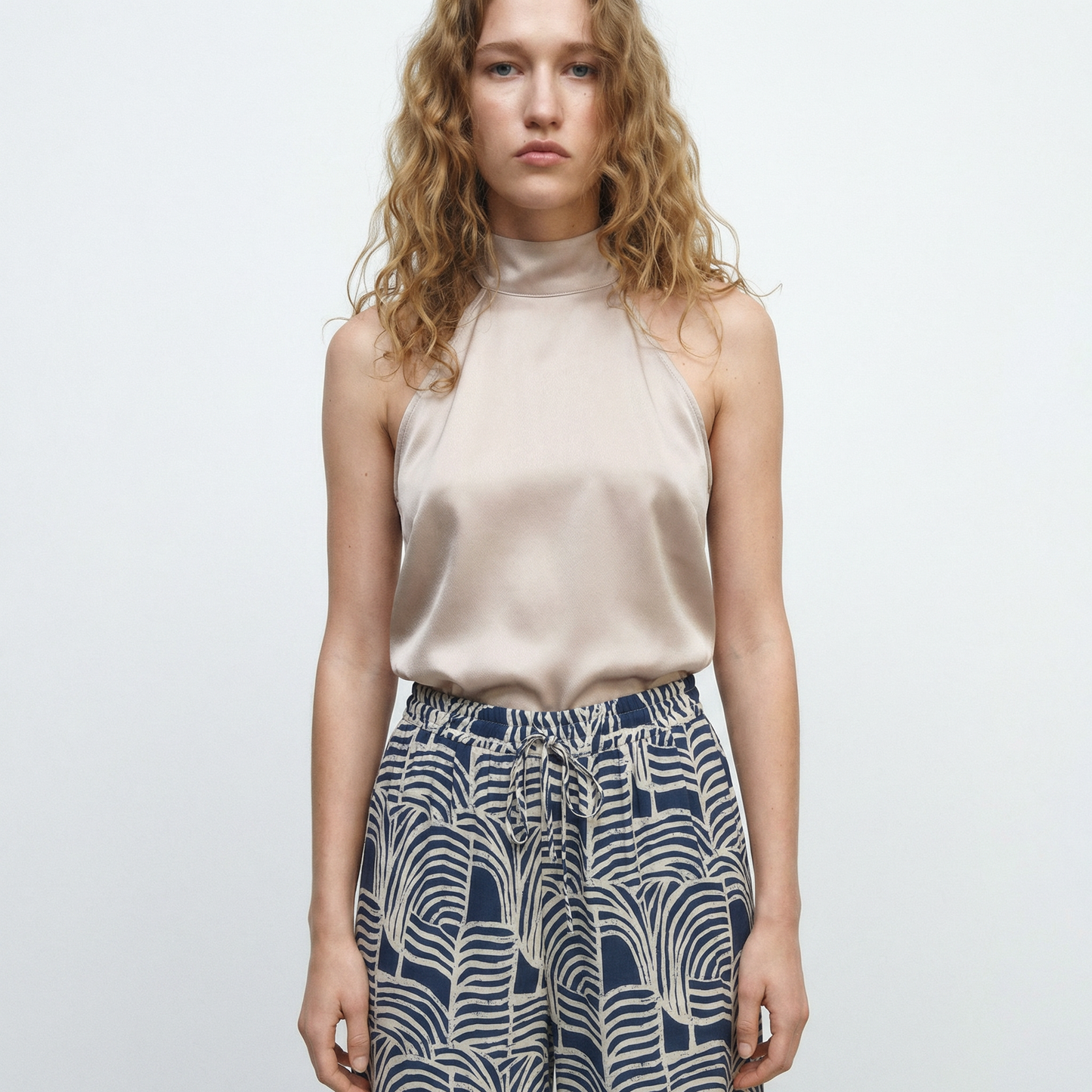 Top scollo all'americana morbido - Beige champagne