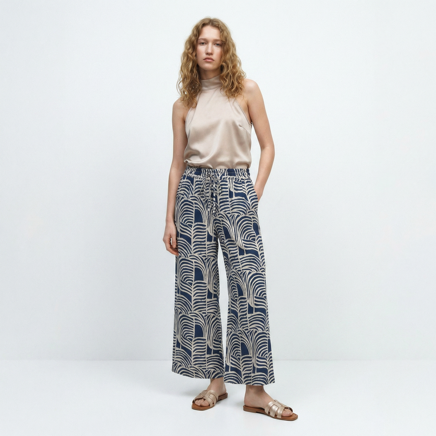 Top scollo all'americana morbido - Beige champagne