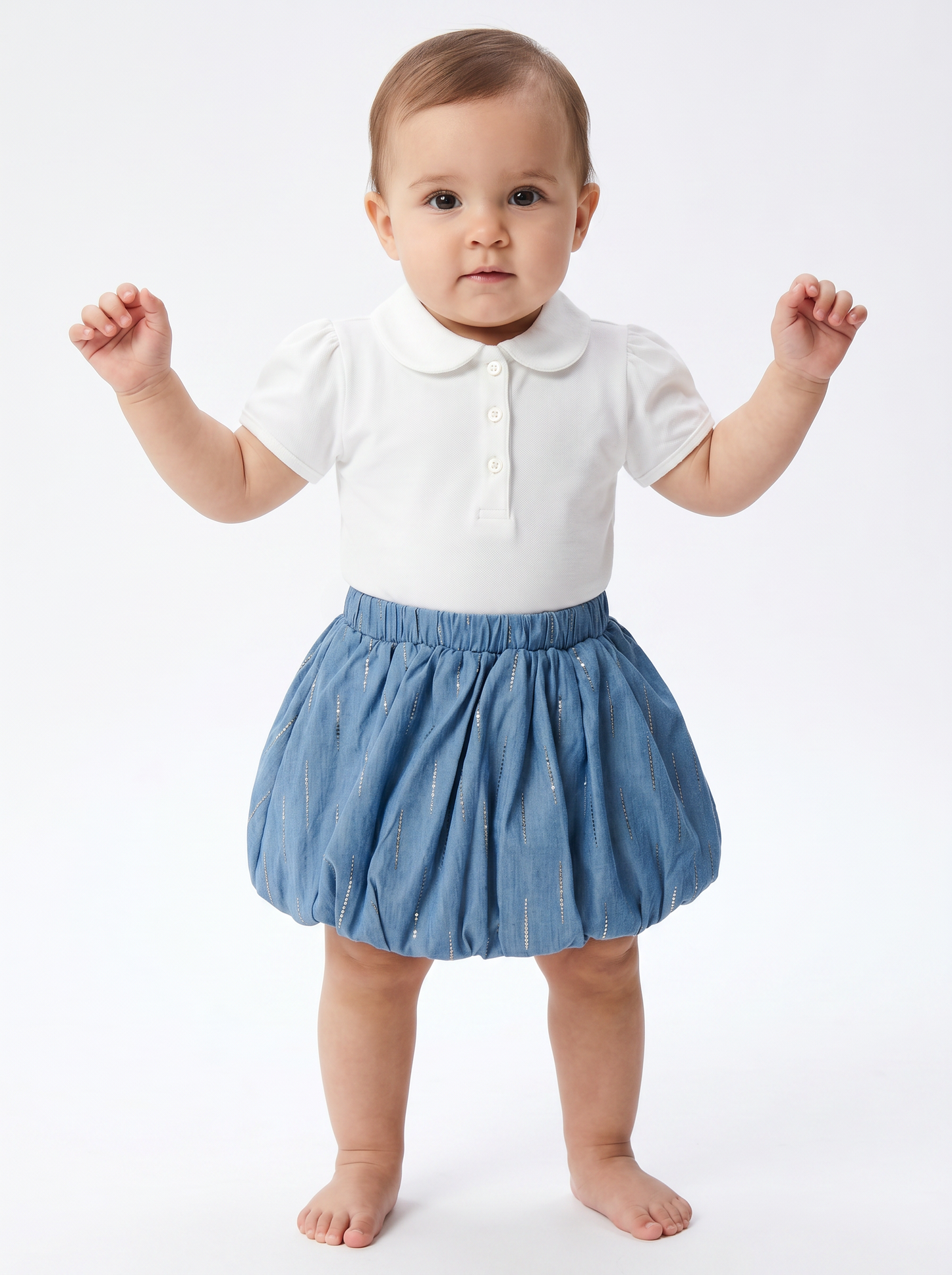 Gonna palloncino neonata leggera e fresca - Denim