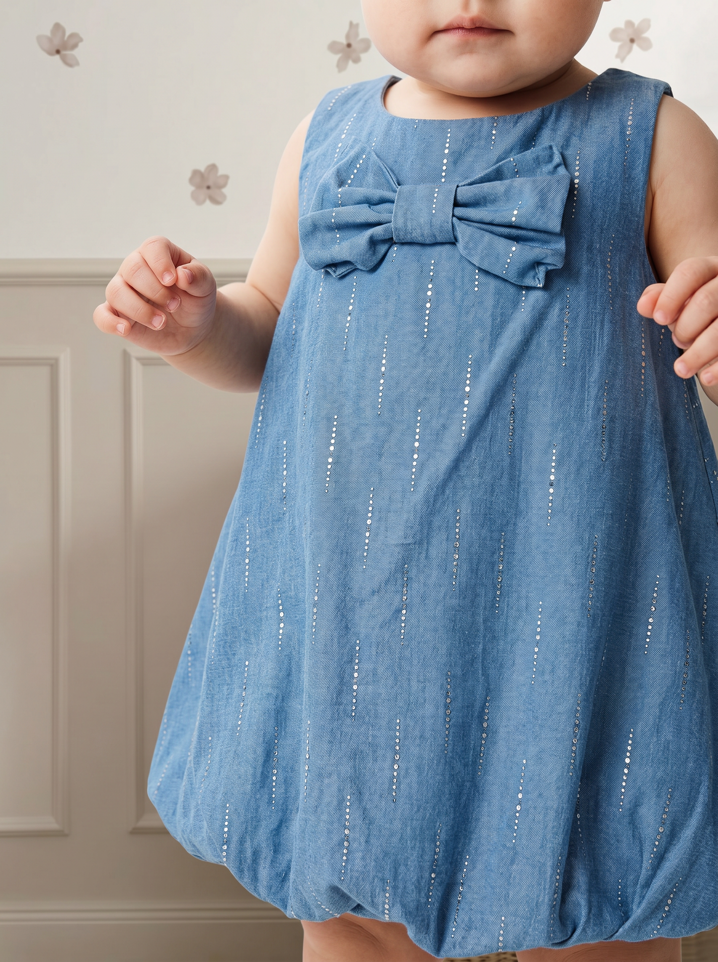 Abito a palloncino con fiocco - Denim