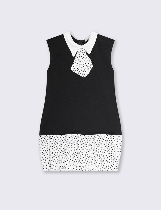 Abito da bambina a contrasto con pois - Nero