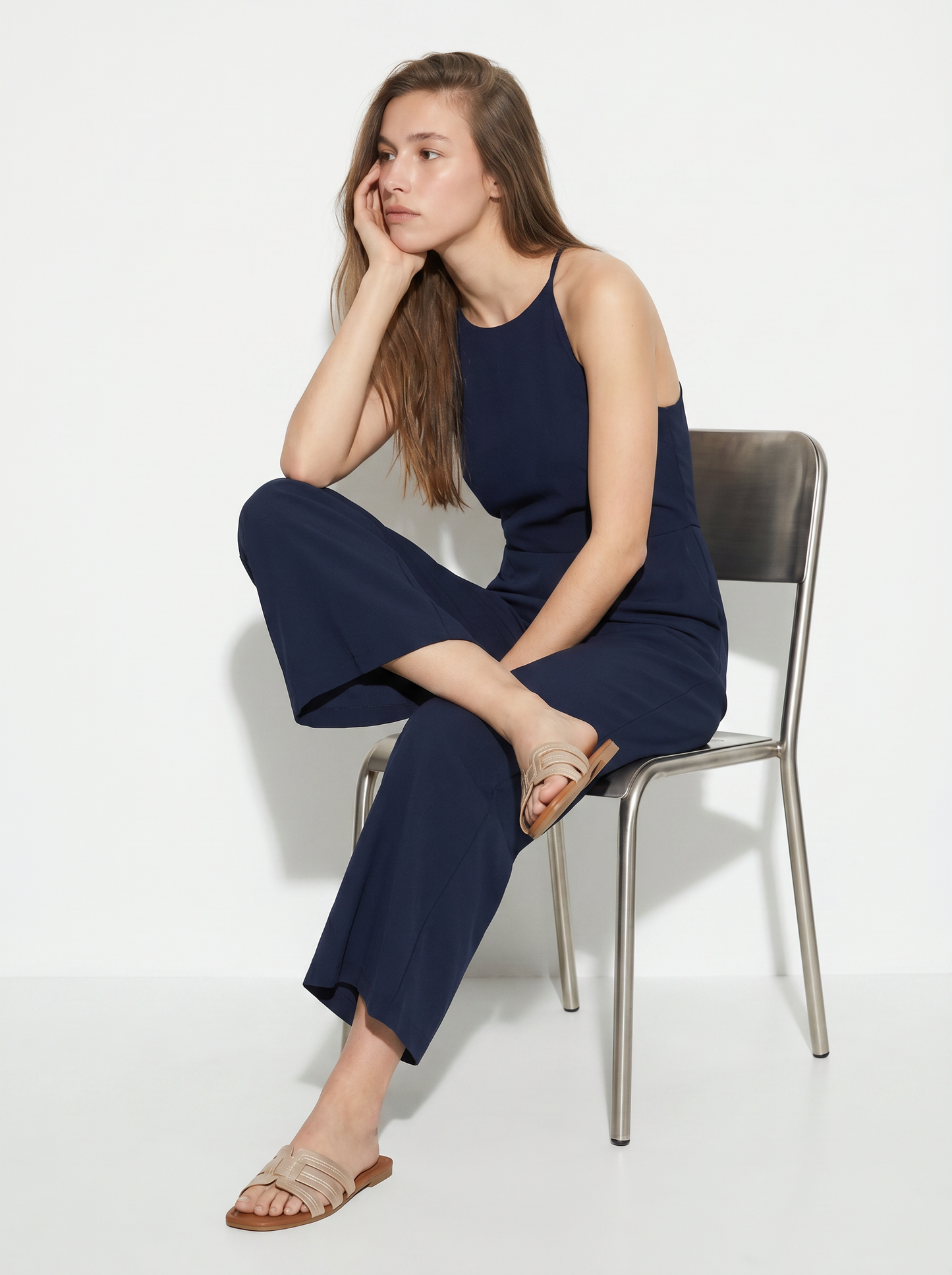 Full Jumpsuit with Thin Straps - Blue