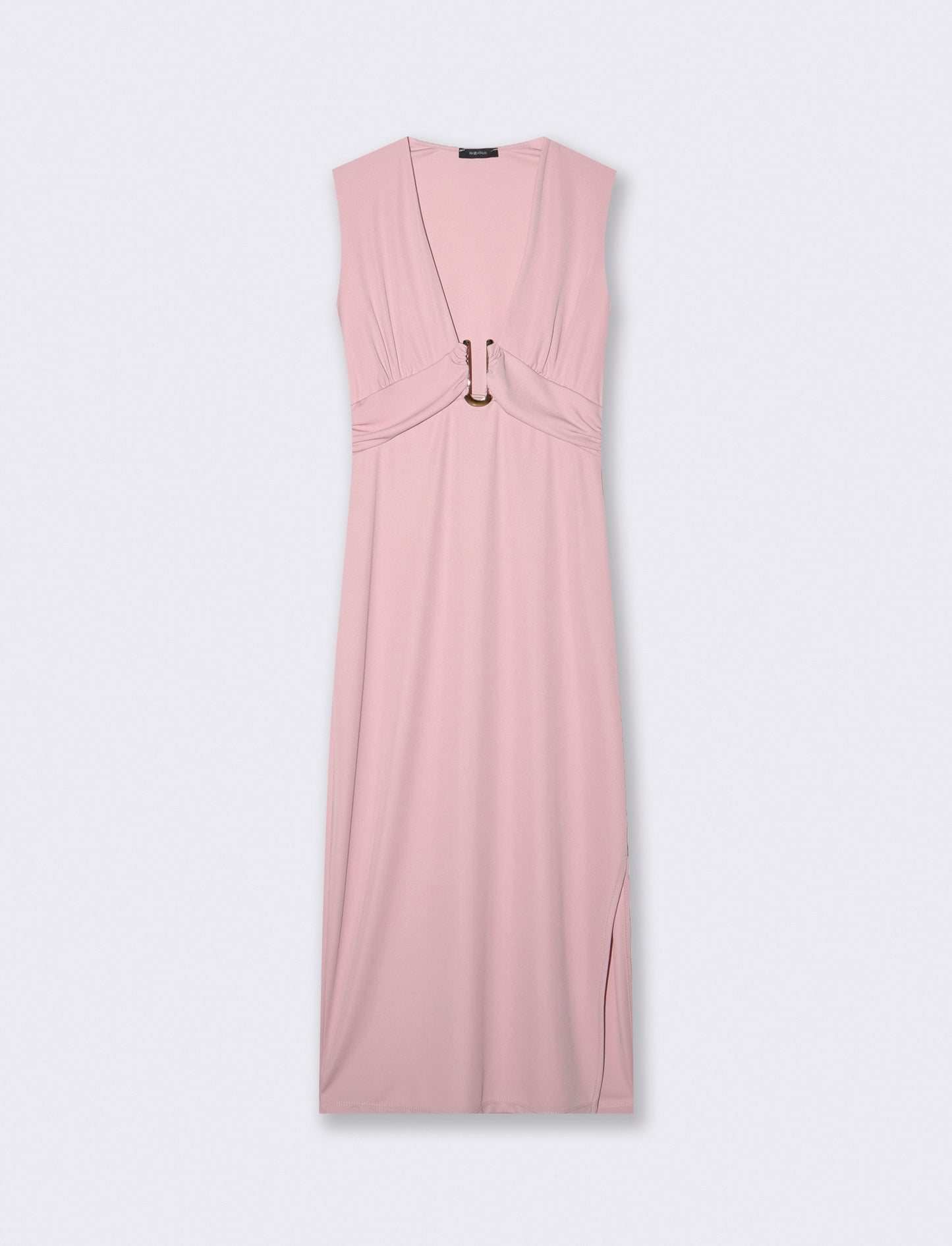 Fitted Midi Dress with V-neck - Pink