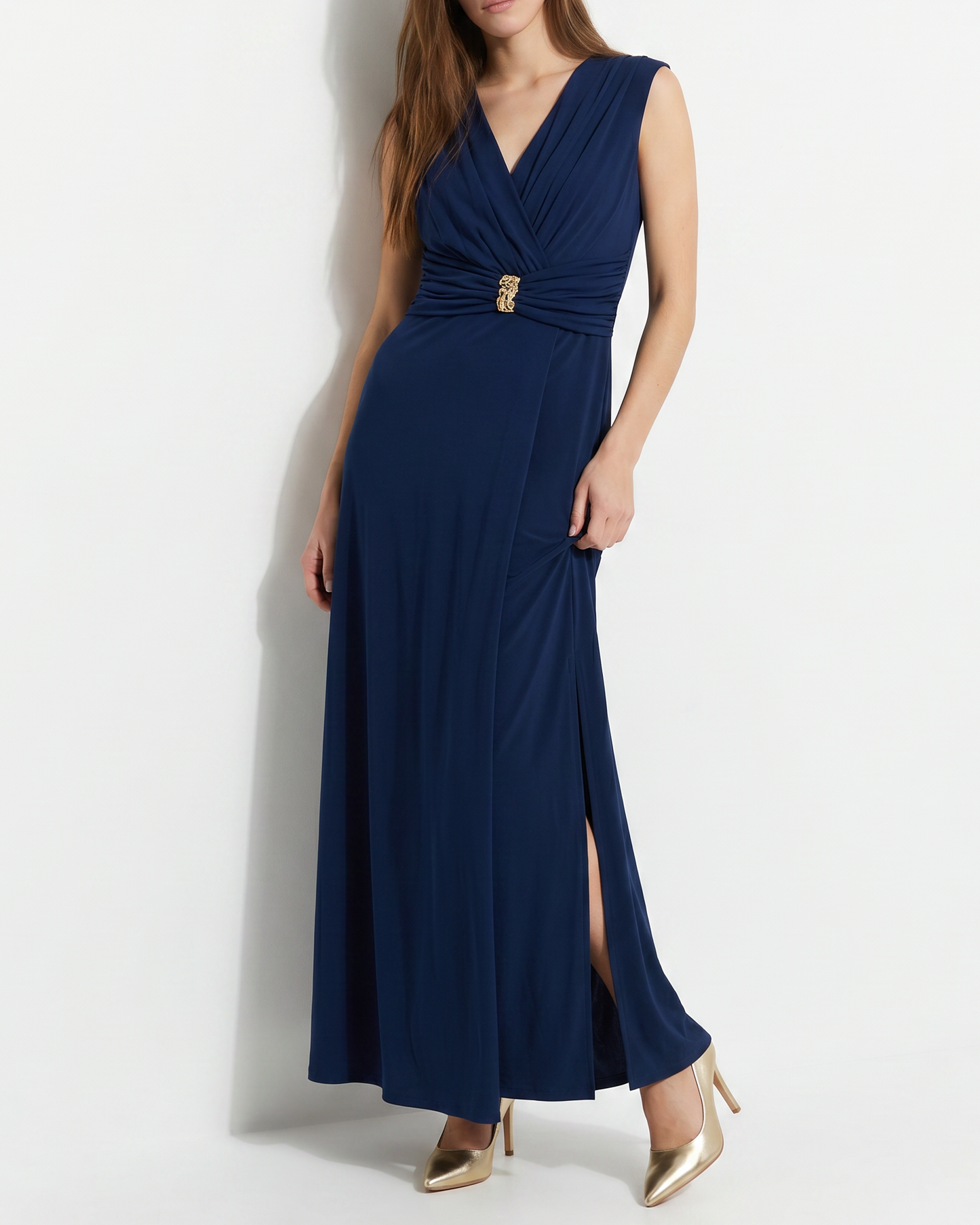 Long dress with straps and ruching - Blue