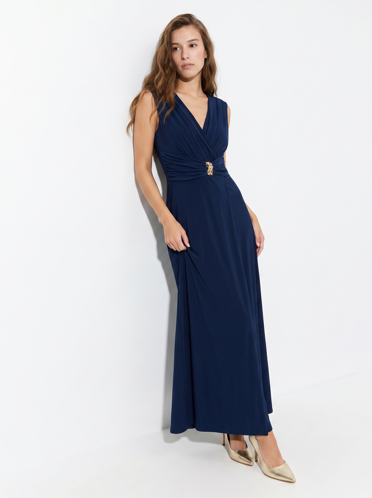 Long dress with straps and ruching - Blue