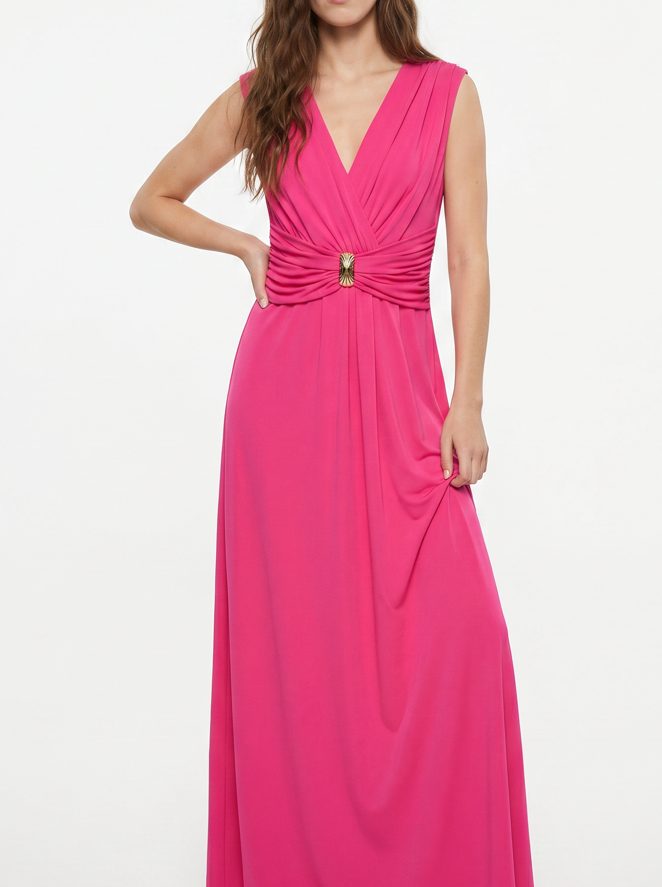 Long dress with straps and ruching - Fuxia